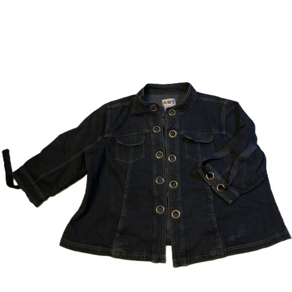 A.M.I. Women's 3X Dark Wash Denim Jacket Grommets 3/4 Sleeve - Picture 11 of 11